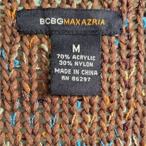 BCBG MAXAZRIA Brown Burnt Orange Chunky Nubby Open Knit Cardigan Sweater M - Picture 9 of 10